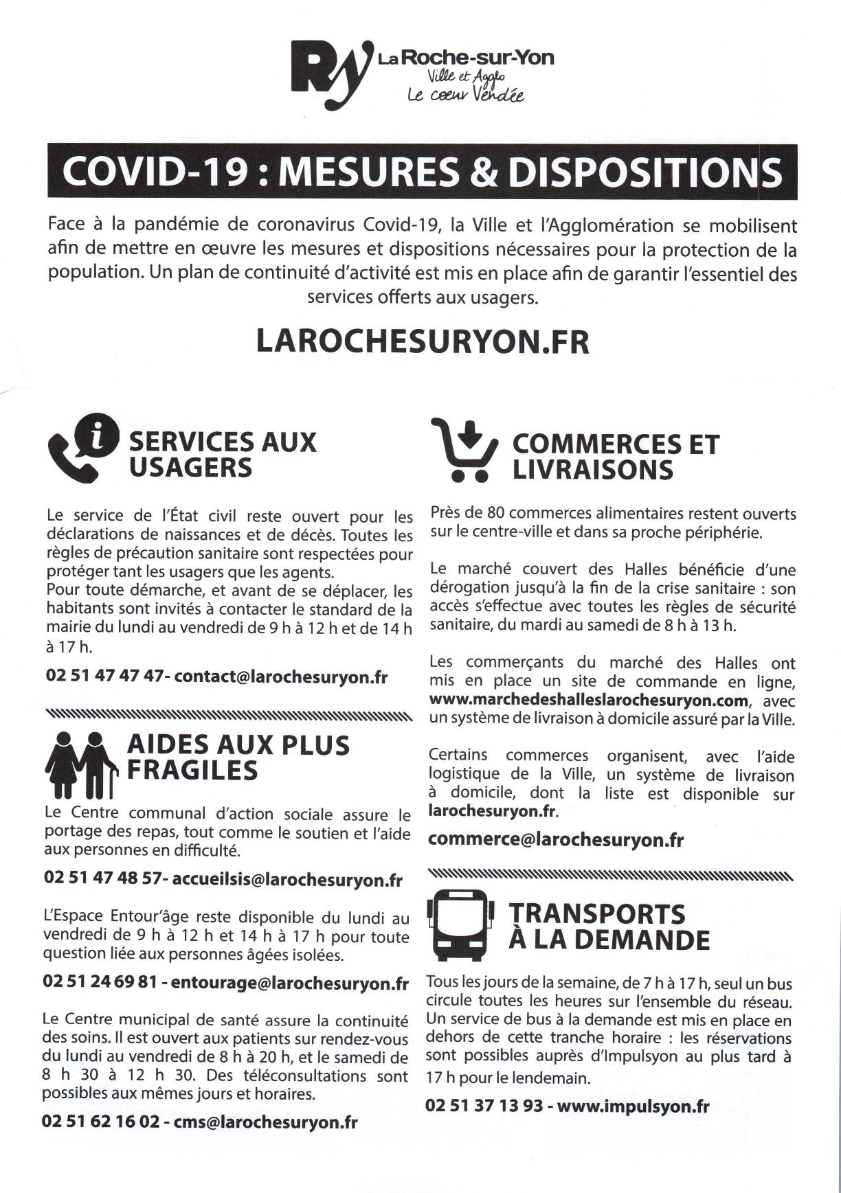 COVID 19 mesures et dispositions ville la Roche sur Yon